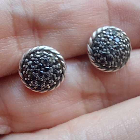 David Yurman black diamond earrings 8mm - Picture 3 of 6